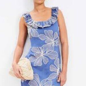 LOFT Blue embroidered ruffle dress.